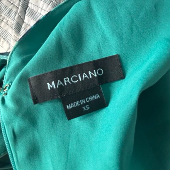 Marciano Teal Abstract Maxi Dress – Pleated Panel & Dual Front Slits, Size XS - Picture 6 of 6